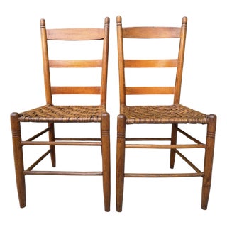 Vintage Ladder Back Side Chairs With Basketweave Rattan Seats, a Pair For Sale