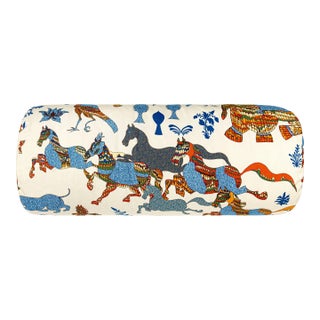 Scalamandre 21" x 7" Legends Bolster Pillow in Tropical Blue For Sale