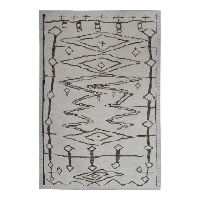 Brown & Cream 21st Century Modern Moroccan Style Wool Rug 9'1" X 13'3" For Sale