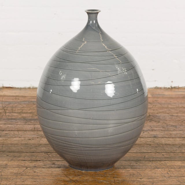 Early 21st Century Silver Grey Glazed Ceramic Vase For Sale - Image 12 of 12