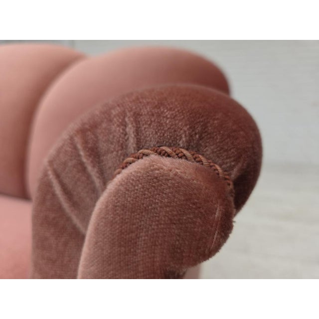 Vintage Danish Two-Seater Sofa in Salmon Pink Furniture Velour, 1950s For Sale - Image 4 of 18