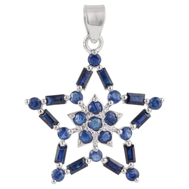 Blue Celestial Mosaic Pendant With Natural Sapphire in Sterling Silver For Sale - Image 8 of 15