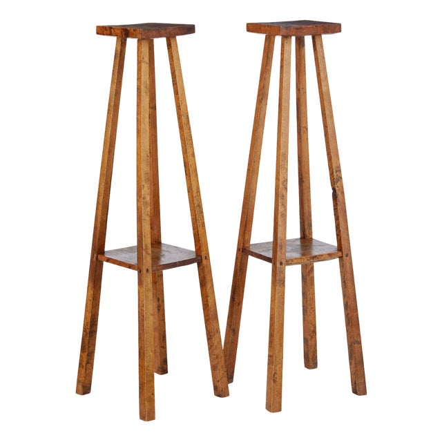 Late 19th Century Rustic Oak Pedestal Stands, 1890s, Set of 2 For Sale