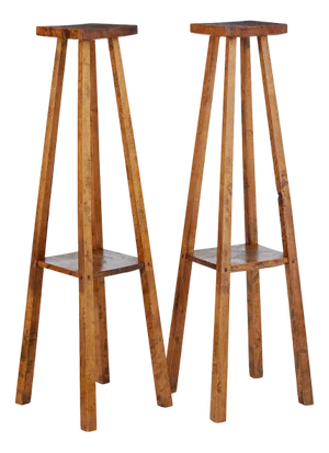 Late 19th Century Rustic Oak Pedestal Stands, 1890s, Set of 2