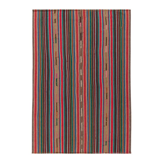 Textile 1950s Vintage Chaput Kilim Style in Multicolor Striped Pattern, Polychromatic Hues For Sale - Image 7 of 7