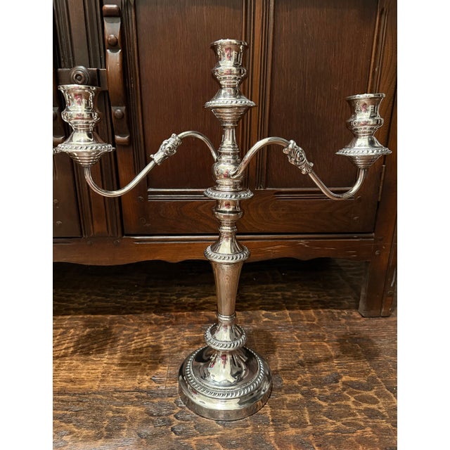 Silver Pair of George III Old Sheffield Plate Three-Light Candelabra, Early 19th Century For Sale - Image 8 of 18