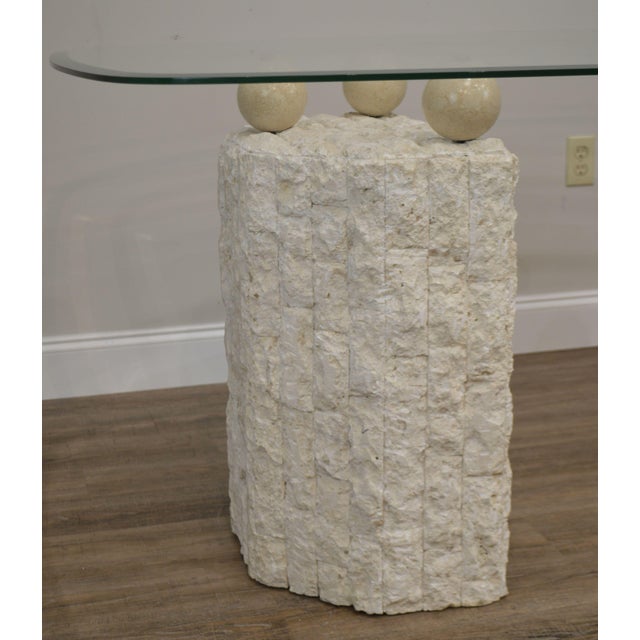 Postmodern Tessellated Marble Double Pedestal Glass Top Dining Table Chairish