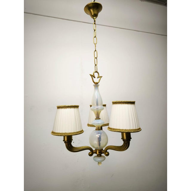 Brass and Murano Chandelier with Silk Lampshades, 1950s For Sale - Image 10 of 18