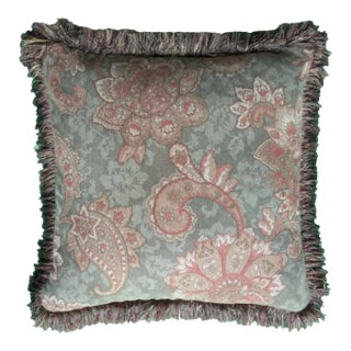 Moss Green Paisley Chenille Square Decorative Pillow With Down Feather Insert For Sale