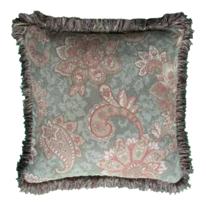 Moss Green Paisley Chenille Square Decorative Pillow With Down Feather Insert