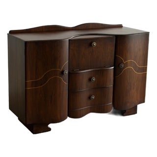 1940s Art Deco Curved Waterfall Sideboard With Inlaid Details For Sale