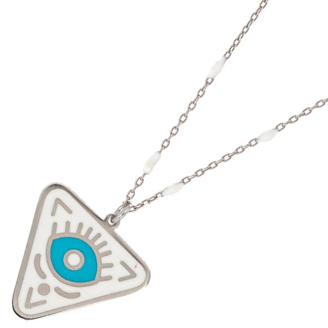 Contemporary Sterling Silver Turquoise Evil Eye Chakra Necklace For Sale - Image 3 of 7
