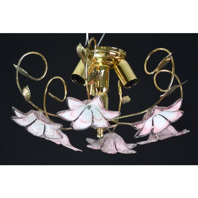 Vintage Charming Murano Ceiling Light Pink Flowers - Set of 2 For Sale - Image 9 of 14