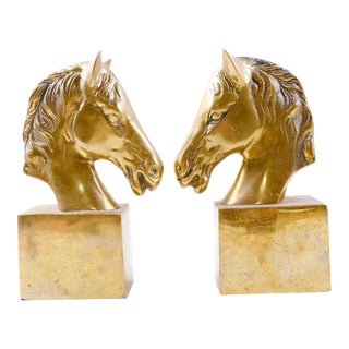 Heavy Vintage Brass Horse Bookends - a Pair For Sale