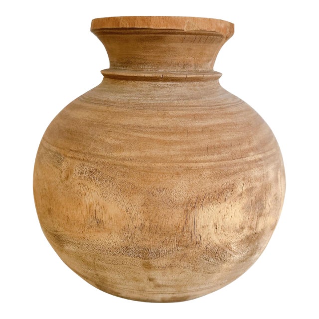 Vintage Primitive Handcrafted Wooden Vase – One of a Kind For Sale