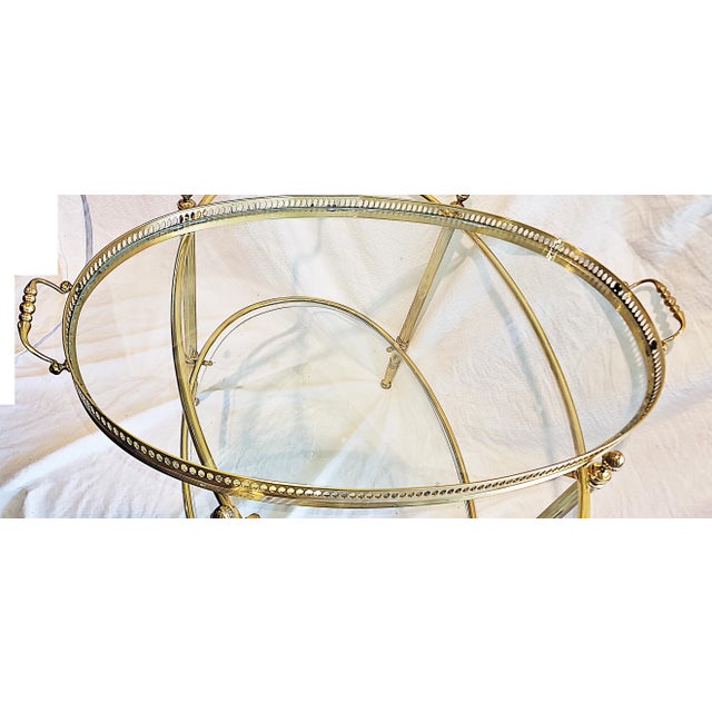 Metal 1980s Oval Brass 2 Tier Tea Table For Sale - Image 7 of 9