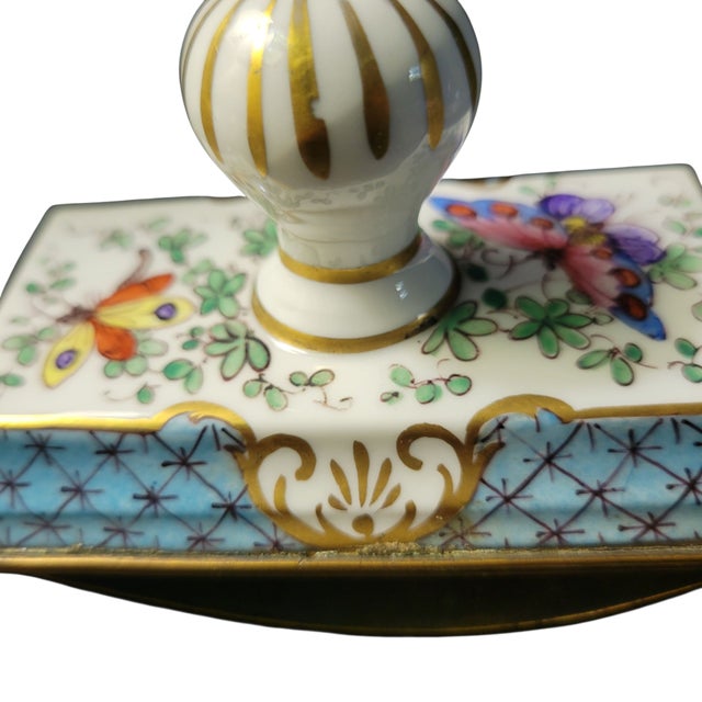 Mid 18th Century 19th Century French Porcelain Ink Blotter With Hand Painted Flowers For Sale - Image 5 of 14