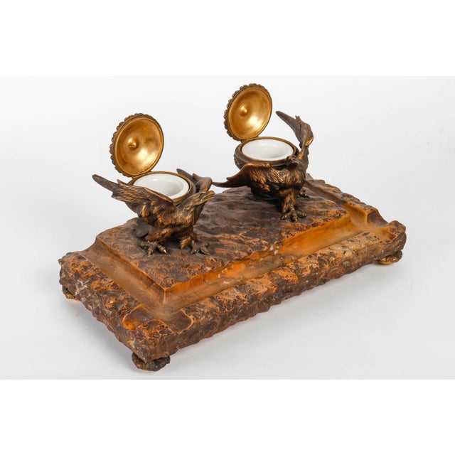 Marble and Gilt Bronze Inkwell from the 19th Century, Napoleon Iii Period. For Sale - Image 3 of 8
