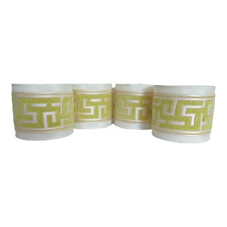 Set of 4 Geometric Greek Key Velvet Clip-On Drum Shades for Chandelier or Sconces For Sale
