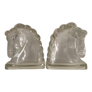 Vintage Clear Glass Horse Head Bookends - a Pair For Sale