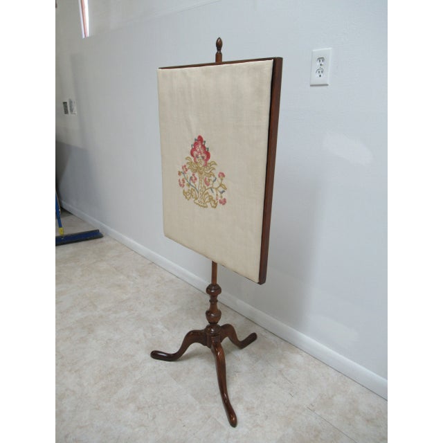 Art Deco Vintage Mahogany Crewel Work Stitch Fire Screen Fireplace Tools For Sale - Image 3 of 9