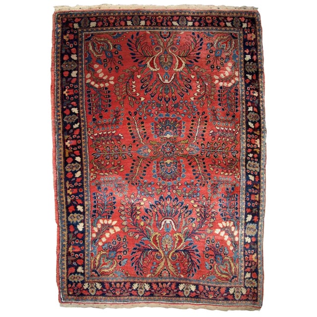 Textile 1920s Antique Handmade Persian Sarouk Rug For Sale - Image 7 of 7