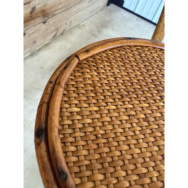 Contemporary Vintage Pair of Faux Bamboo and Woven Rattan Plant Stands For Sale - Image 3 of 12