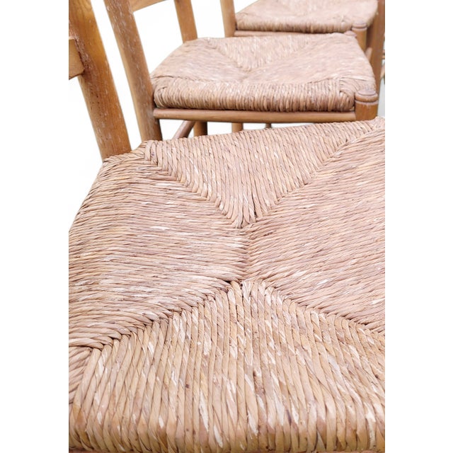 1950s Vintage French Farmhouse Ladderback Dining Chairs in Oak with Rush Seats, 1950s, Set of 4 For Sale - Image 5 of 13