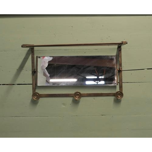 Arts and Crafts French Brass Hall Mirror with Shelf and 3 Coat Hooks, 1930 For Sale - Image 6 of 7