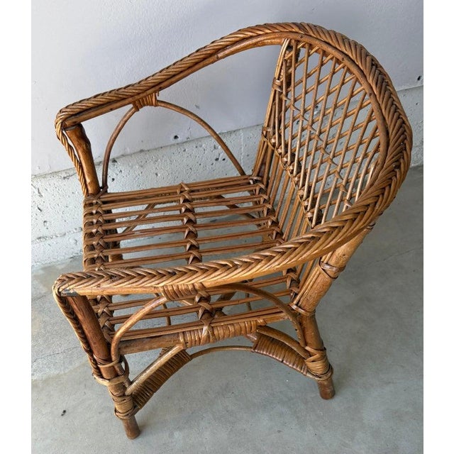 1940s Rattan Child's Chair W/Custom Leather Cushions For Sale - Image 9 of 11