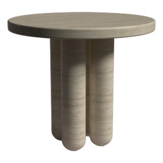 Flow Travertine Round Entry Table For Sale