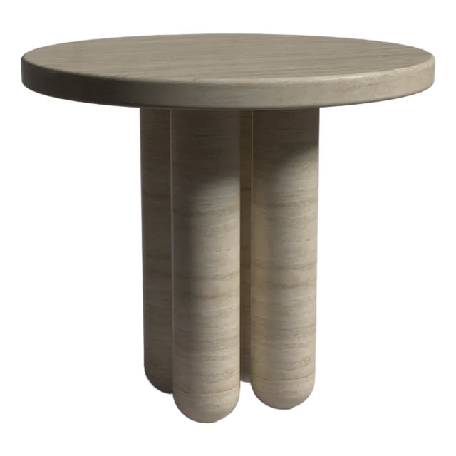 Flow Travertine Round Entry Table For Sale