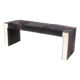 Bernhardt Furniture Hide Upholstery and Chrome Contemporary Modern Accent Bench For Sale