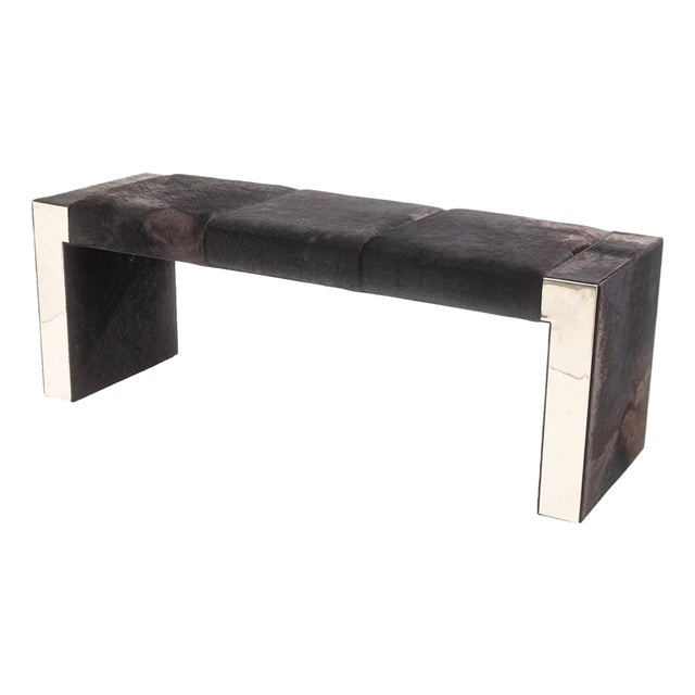 Bernhardt Furniture Hide Upholstery and Chrome Contemporary Modern Accent Bench For Sale