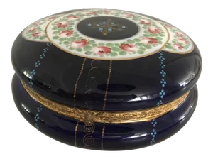 Antique Cobalt Blue French Porcelain Dresser Box