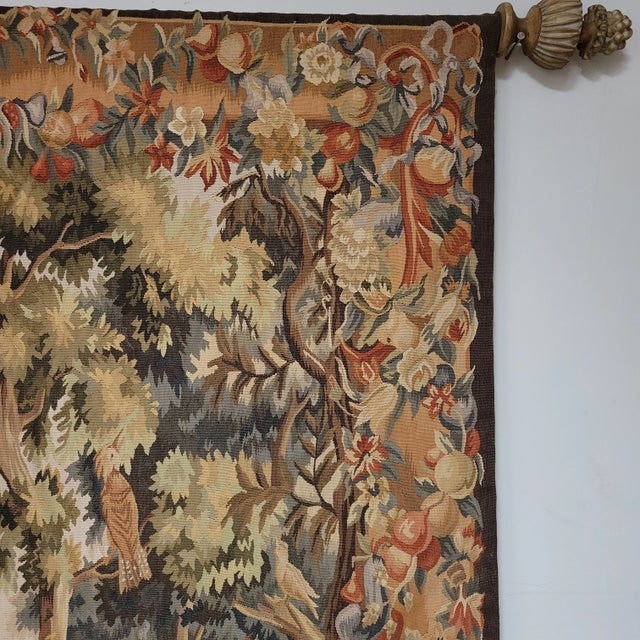 French Verdure-Style Aubusson Tapestry “Bird in Tree”, 50” X 60” For Sale In Raleigh - Image 6 of 11