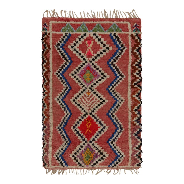 Vintage Moroccan Rug in Salmon Red With Geometric Patterns, From Rug & Kilim For Sale