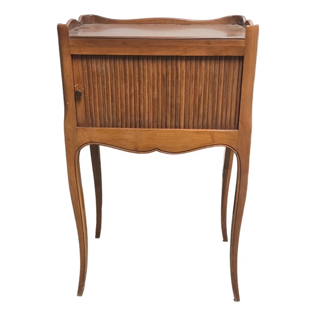 Late 19th Century French Tambour Nightstand Louis XV Style Bedside Table For Sale