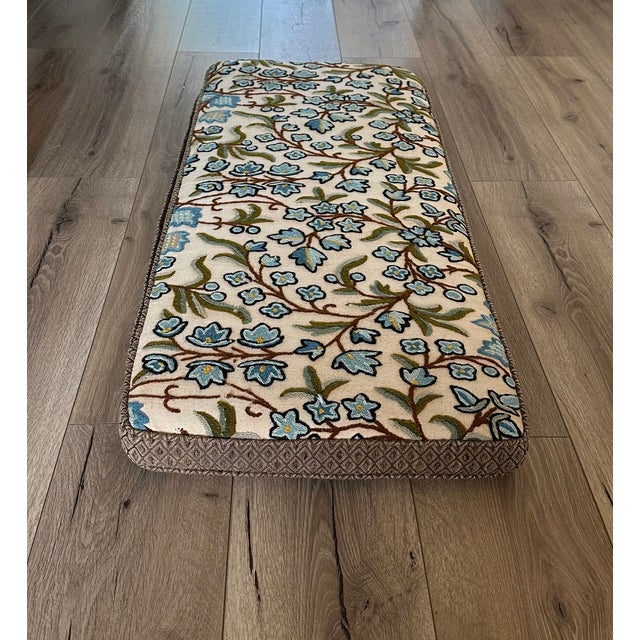 Shabby Chic Bench/Window Seat Pillow - Custom Linen and Crewel For Sale - Image 3 of 8