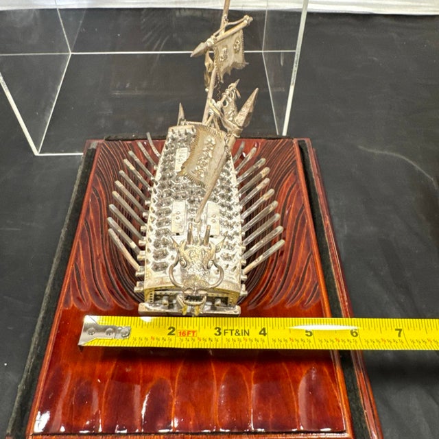 Wood Admiral Yi Turtleship 99% Silver Handmade Korean Geobukseon Model Display Case For Sale - Image 7 of 12