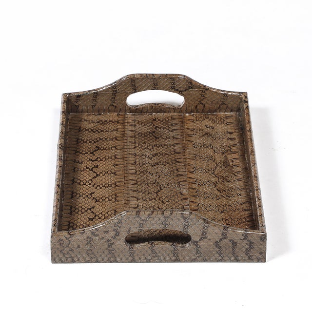 1980s Mid-Century Modernist Python Skin Tray by Karl Springer For Sale - Image 5 of 10