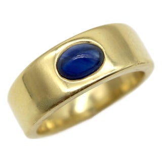 Vintage 18k Gold Tiffany & Co. Sapphire Cabochon Cigar Band Ring, Size 9.5 For Sale