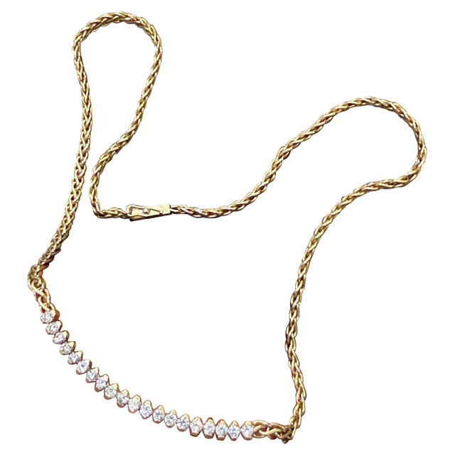 Vintage 1 Ct White Diamond Necklace 14 Karat Yellow Gold, 15 Inch Long For Sale - Image 15 of 18