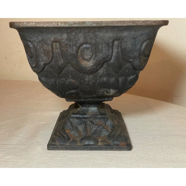 Antique Ornate Heavy Art Deco Cast Iron Rectangular Footed Planter Pot Black For Sale - Image 4 of 8