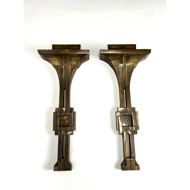 Important and precious pair of Italian Deco style wall lamps in bronze by Banci This piece is attributed to the mentioned...