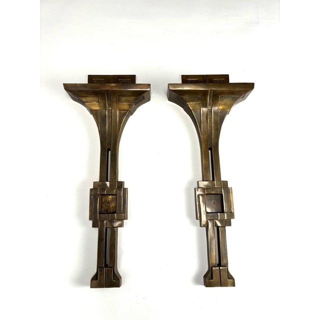 Important and precious pair of Italian Deco style wall lamps in bronze by Banci This piece is attributed to the mentioned...