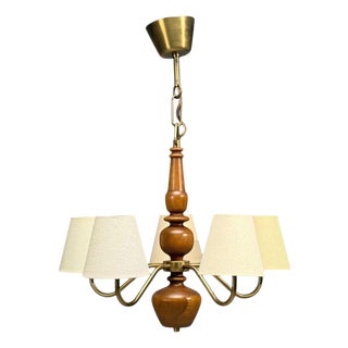 Hans Bergström Attr., Pendant Light, Brass, Wood, Sweden, 1920s For Sale