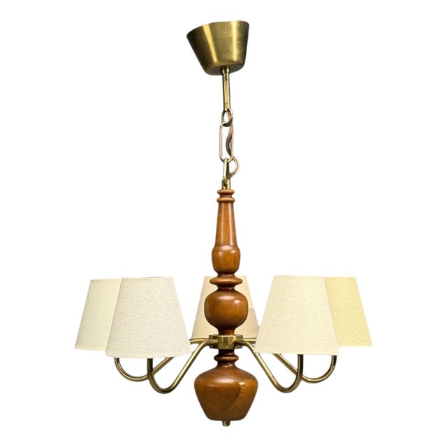 Hans Bergström Attr., Pendant Light, Brass, Wood, Sweden, 1920s For Sale