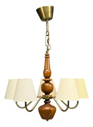 Hans Bergström Attr., Pendant Light, Brass, Wood, Sweden, 1920s