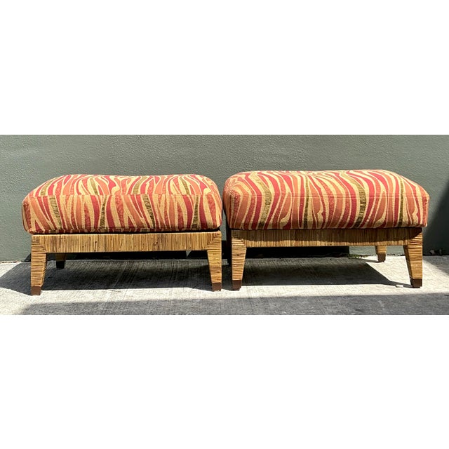 Wood Vintage McGuire Wrapped Rattan Ottomans - A Pair For Sale - Image 7 of 12